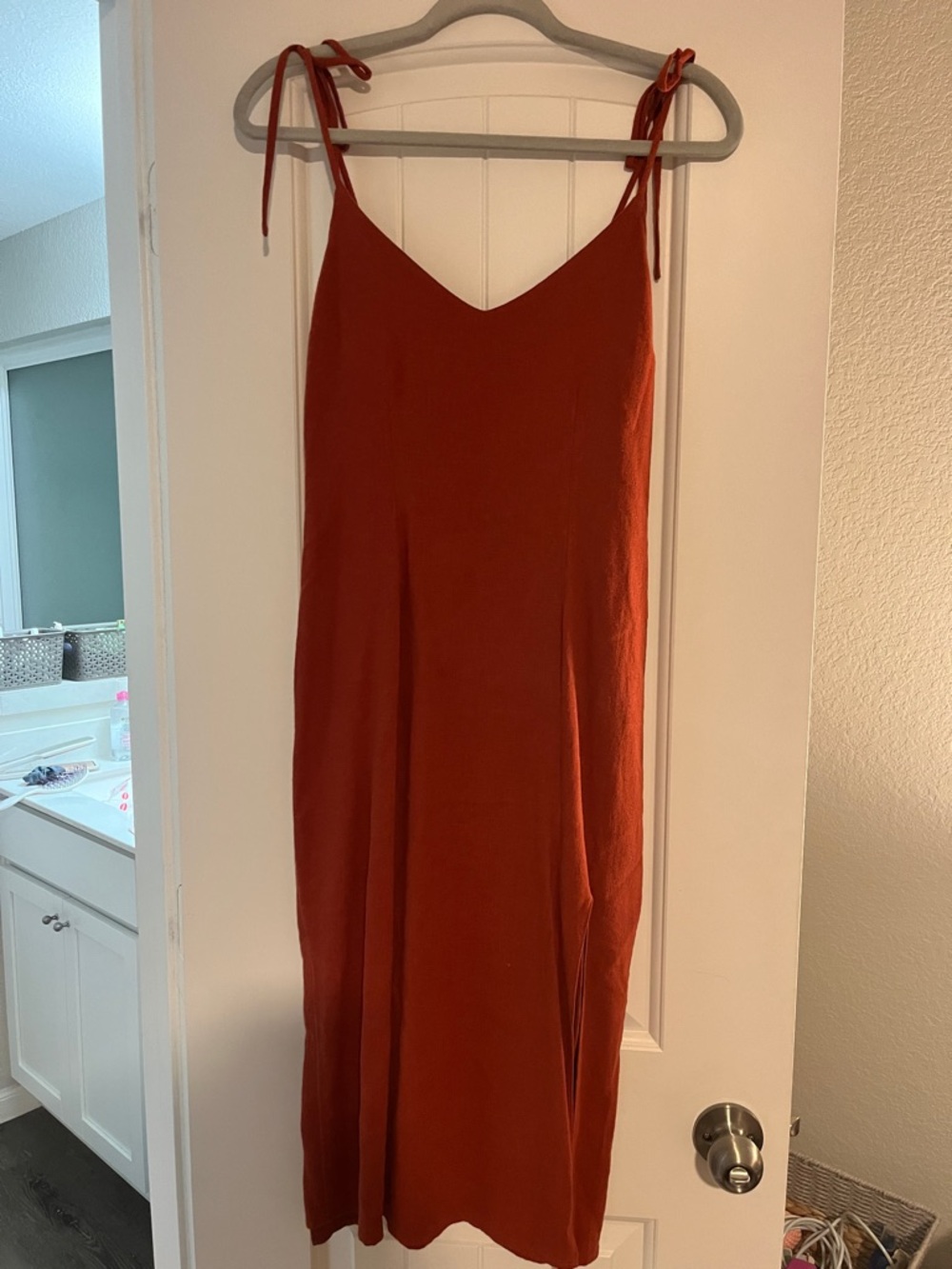 Abercrombie & Fitch Rust Red Tie-Shoulder Midi Dress
